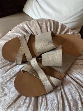 J. Crew Women's Shimmery Gold Leather Slide Sandals